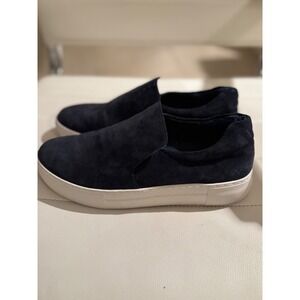 J/Slides NYC Navy Blue Suede Leather Slip On Platform‎ Sneakers Size 6